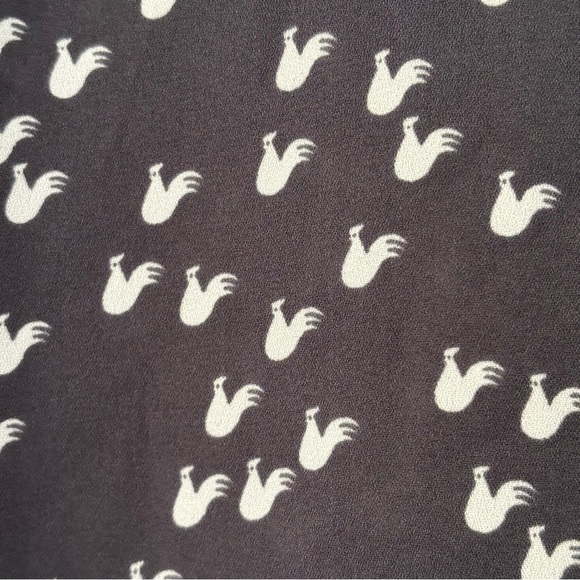 Loft Tie Blouse with Roosters. Gray and White. Size M. - Picture 6 of 6